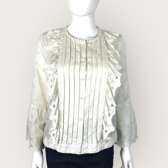 J. Crew Ivory White Daisy Floral Eyelet Blouse - Picture 4 of 7